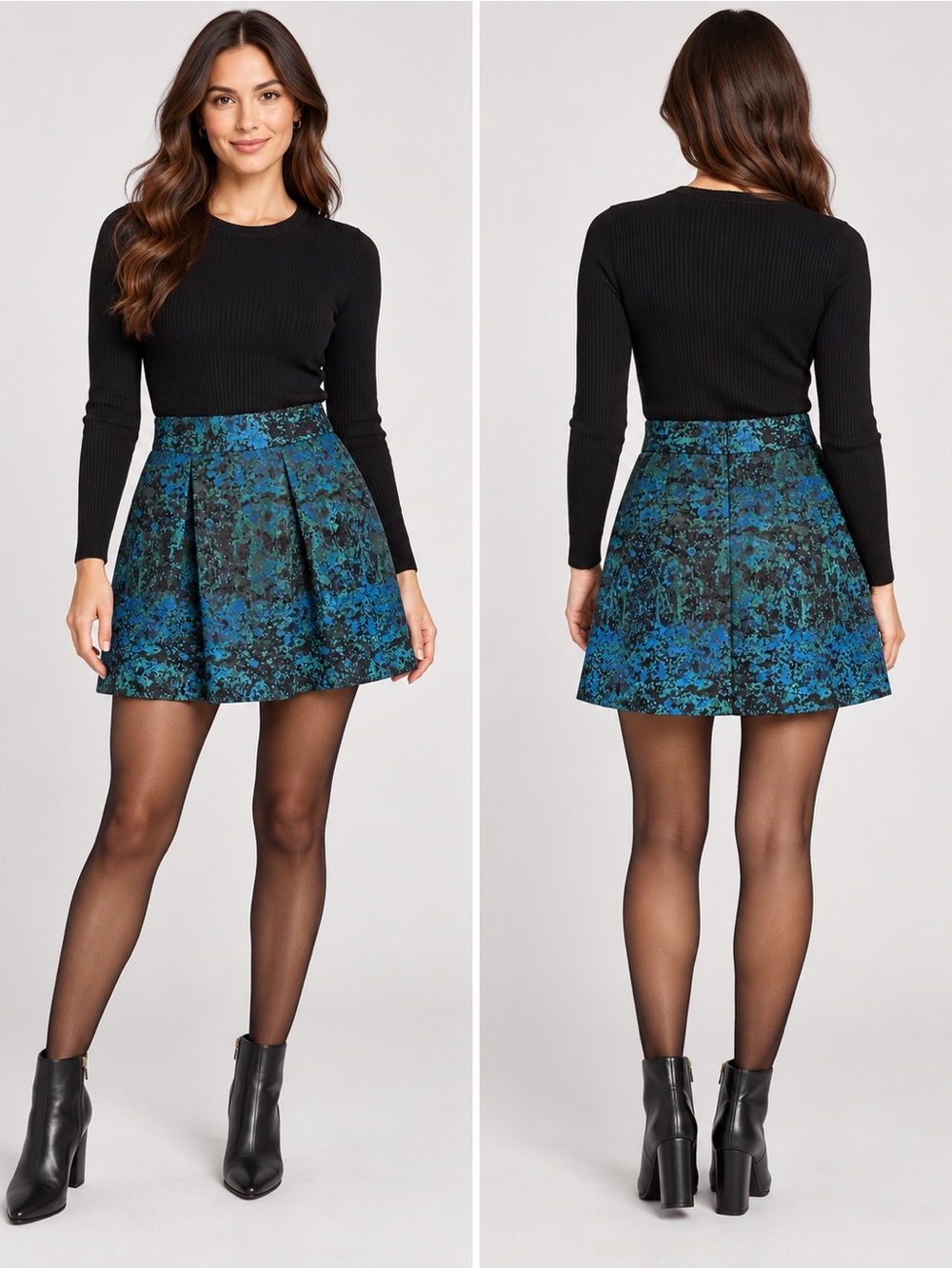 Banana Republic Blue & Black Floral Skirt Size 2 Fall Dressy Office Business